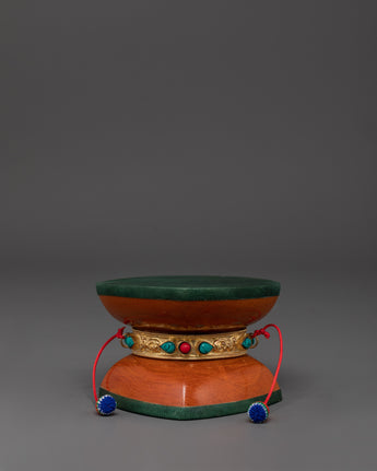 Authentic Tibetan Drum with Gold-Plated Copper and Sacred Stones