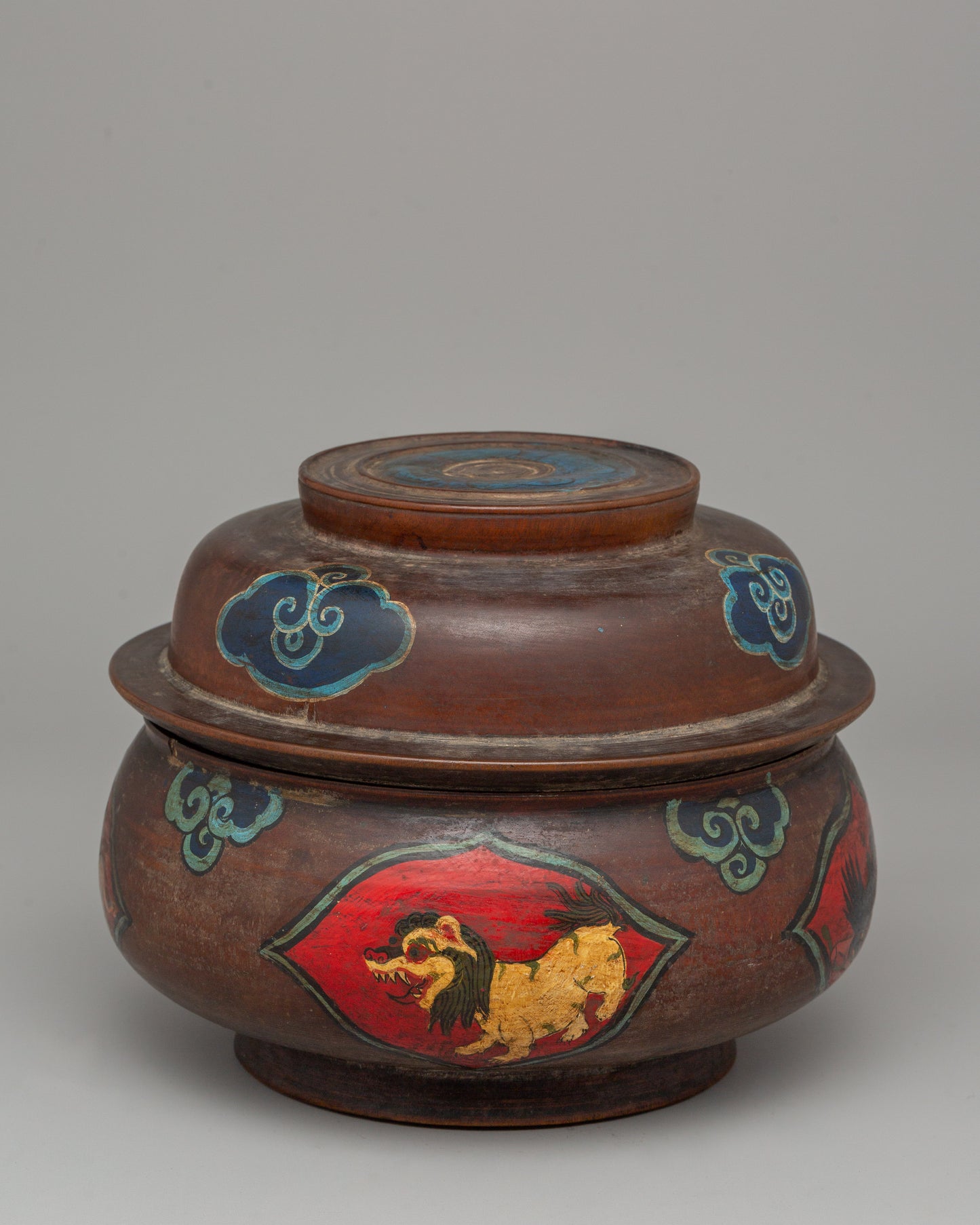 Buddhist Decorative Champa Pot |  Ritual Pot with Vibrant Lion Motifs