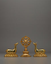 Gold-Plated Dharma Wheel with Deer Set 
