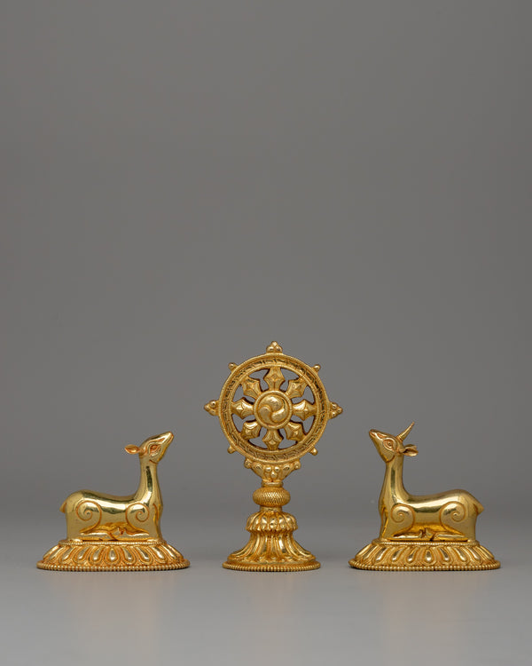 Dharma Wheel and Pair Of Deer | Traditional Buddhist Decor for Peaceful Spaces