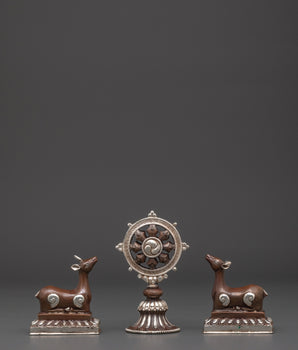 Oxidized Copper Dharma Wheel | Buddhist Altar Symbol