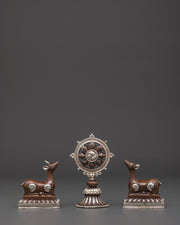 Oxidized Copper Dharma Wheel | Buddhist Altar Symbol