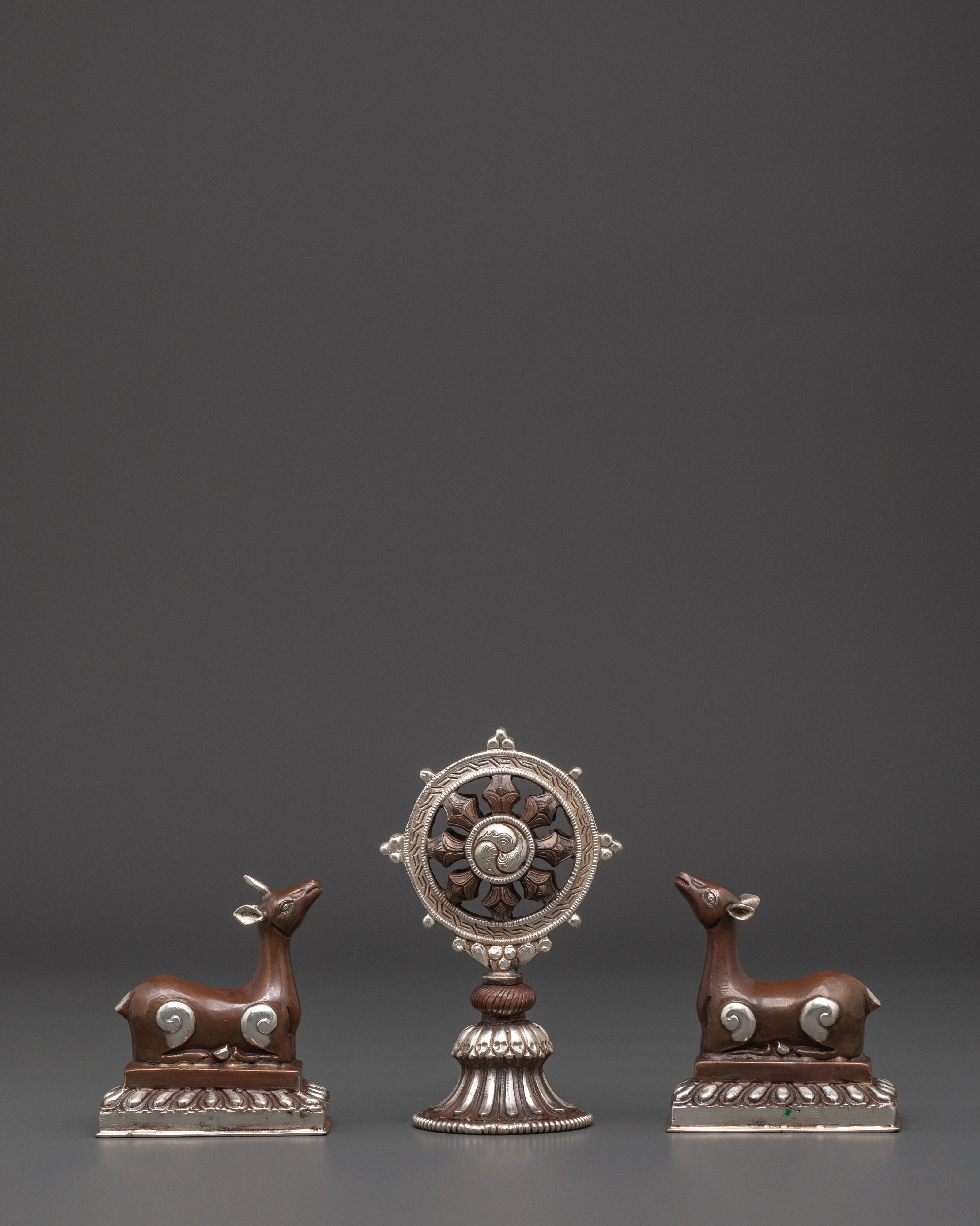 Oxidized Copper Dharma Wheel | Buddhist Altar Symbol