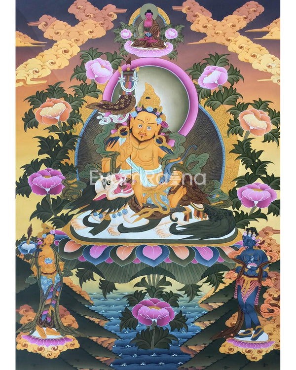 Original Hand-Painted Dharmapala Namtose Thangka | Lord of Wealth | Kubera Thangka