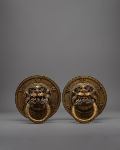  Pair of Buddhist Lion Head Door Knockers