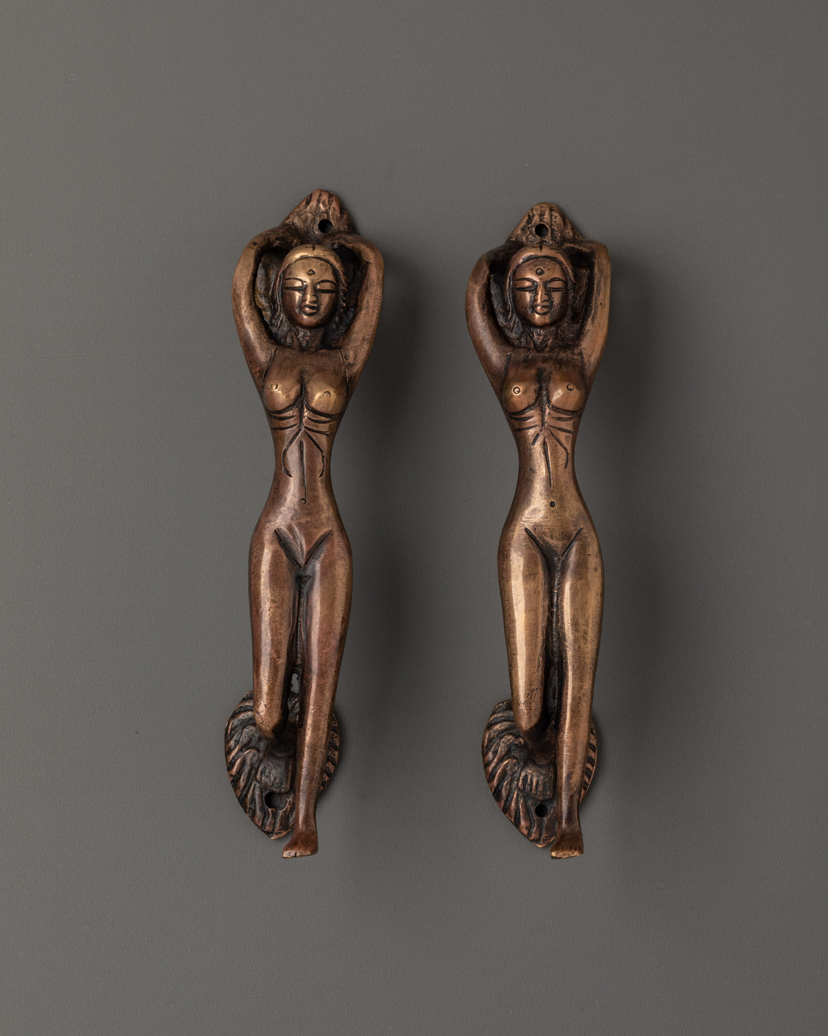 Traditional Tibetan Door Handle Set | Oxidized Copper Decorative Hardware