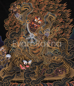 Dorje Drollo Black & Gold Thangka Print | Artwork Of The Golden Guardian | Buddhist Gift Ideas