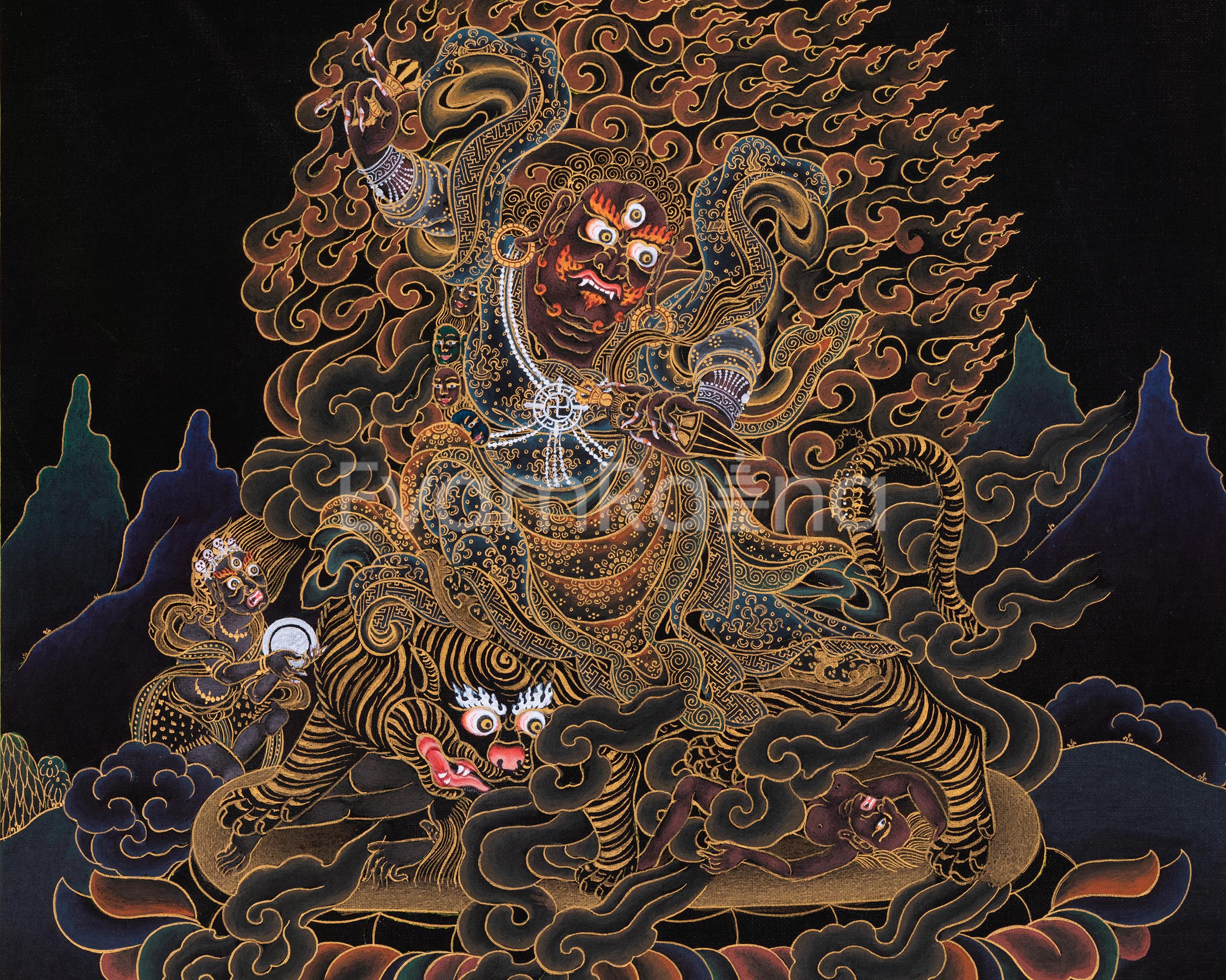 Dorje Drollo Black & Gold Thangka Print | Artwork Of The Golden Guardian | Buddhist Gift Ideas