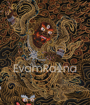 Hand-Painted Gold Thangka of Dorje Drollo | Tibetan Wrathful Buddha