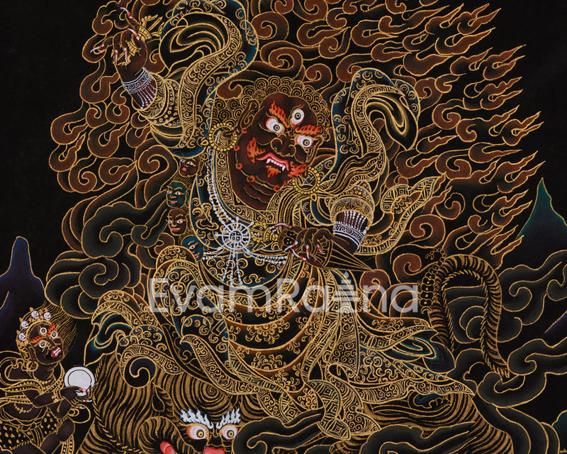 Hand-Painted Gold Thangka of Dorje Drollo | Tibetan Wrathful Buddha