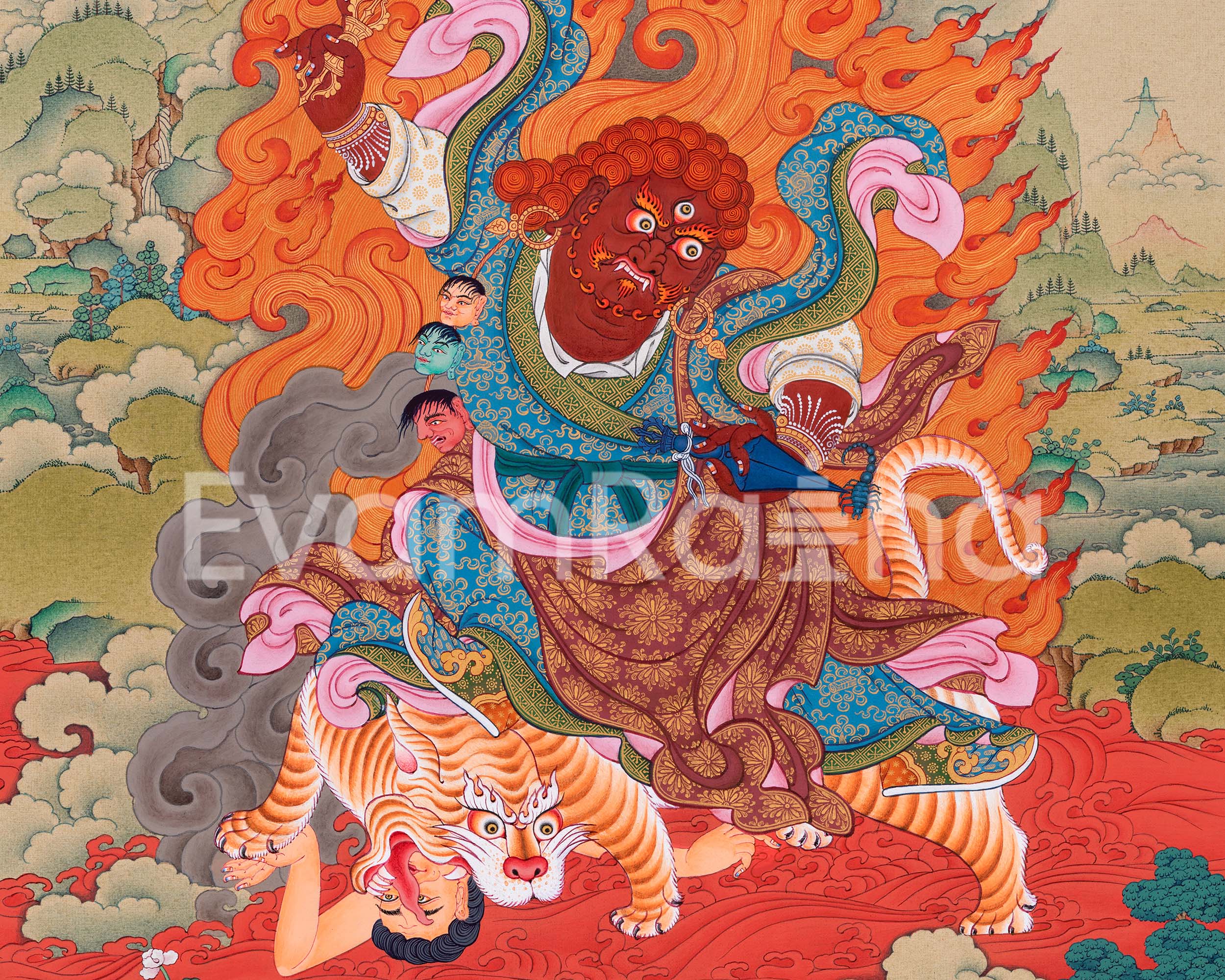 Dorje Drollo Thangka Print | The Thunderbolt Guardian | Digital Print Of Wrathful Compassion