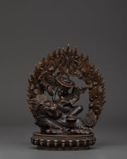 Dorje Lekpa Tibetan Statue | Handcrafted Protector Deity on Snow Lion