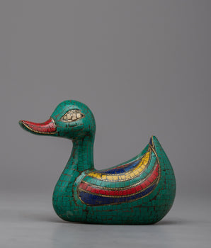 Handcrafted Duck Statue | Gemstone Masterpiece