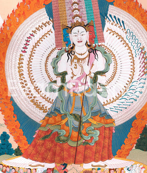 Dukar Thangka Print | The White Umbrella Goddess | Traditional Artwork Of Protective Deity