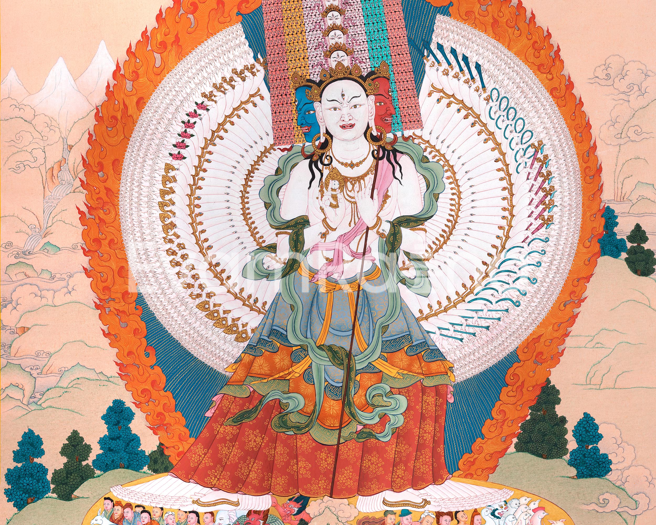Dukar Thangka Print | The White Umbrella Goddess | Traditional Artwork Of Protective Deity