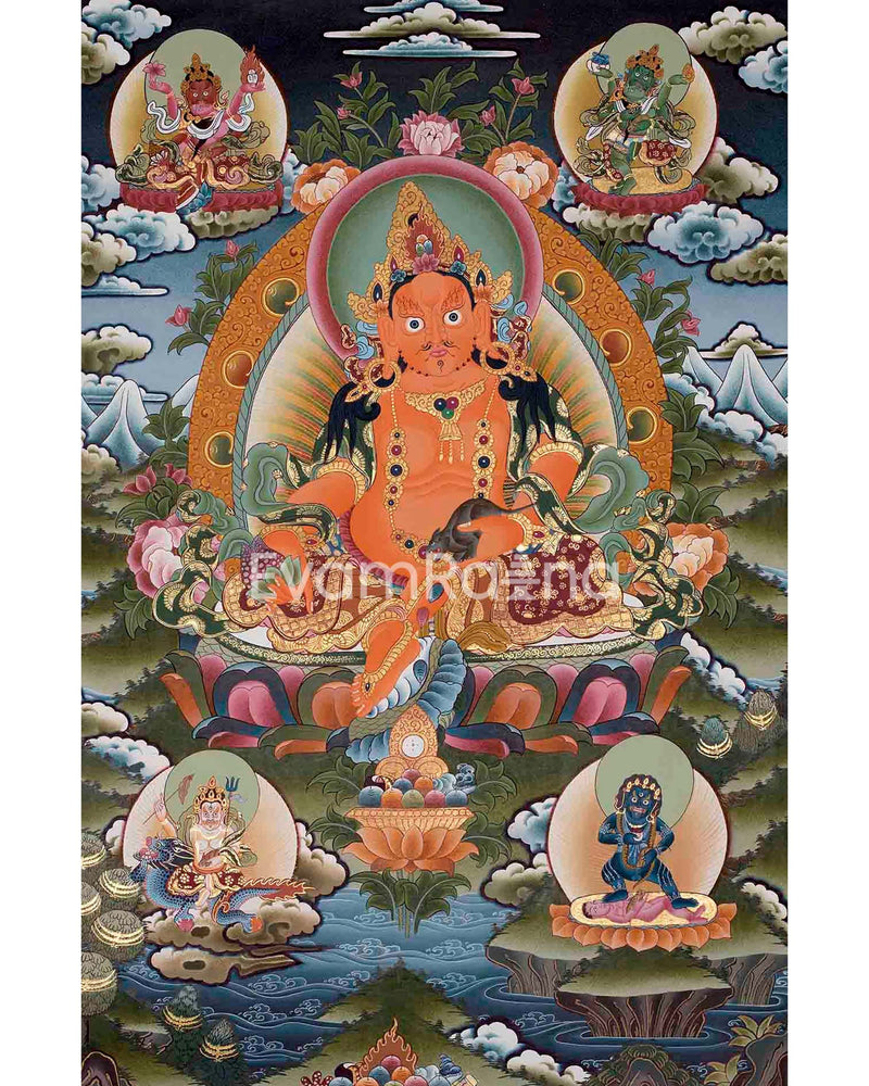 Dzambala Kubera Thangka | Divine Wealth and Prosperity | Home with Wealth and Good Fortune |