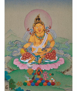 Hand-Painted Dzambhala Thangka, Guardian of Prosperity