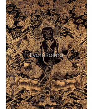Black and Gold Shakyamuni Buddha & Bodhisattvas Thangka | Wall Decor Gifts