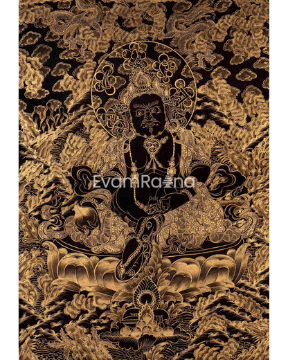 Black and Gold Shakyamuni Buddha & Bodhisattvas Thangka | Wall Decor Gifts