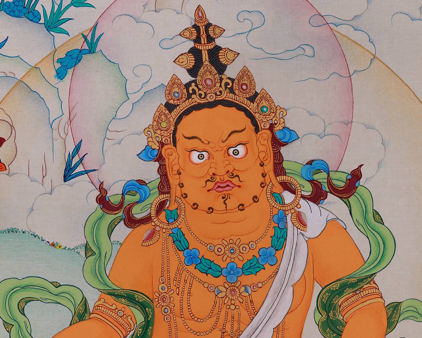 Hand Painted Yellow Jambhala Thangka | Tibetan Buddhist Wealth Deity