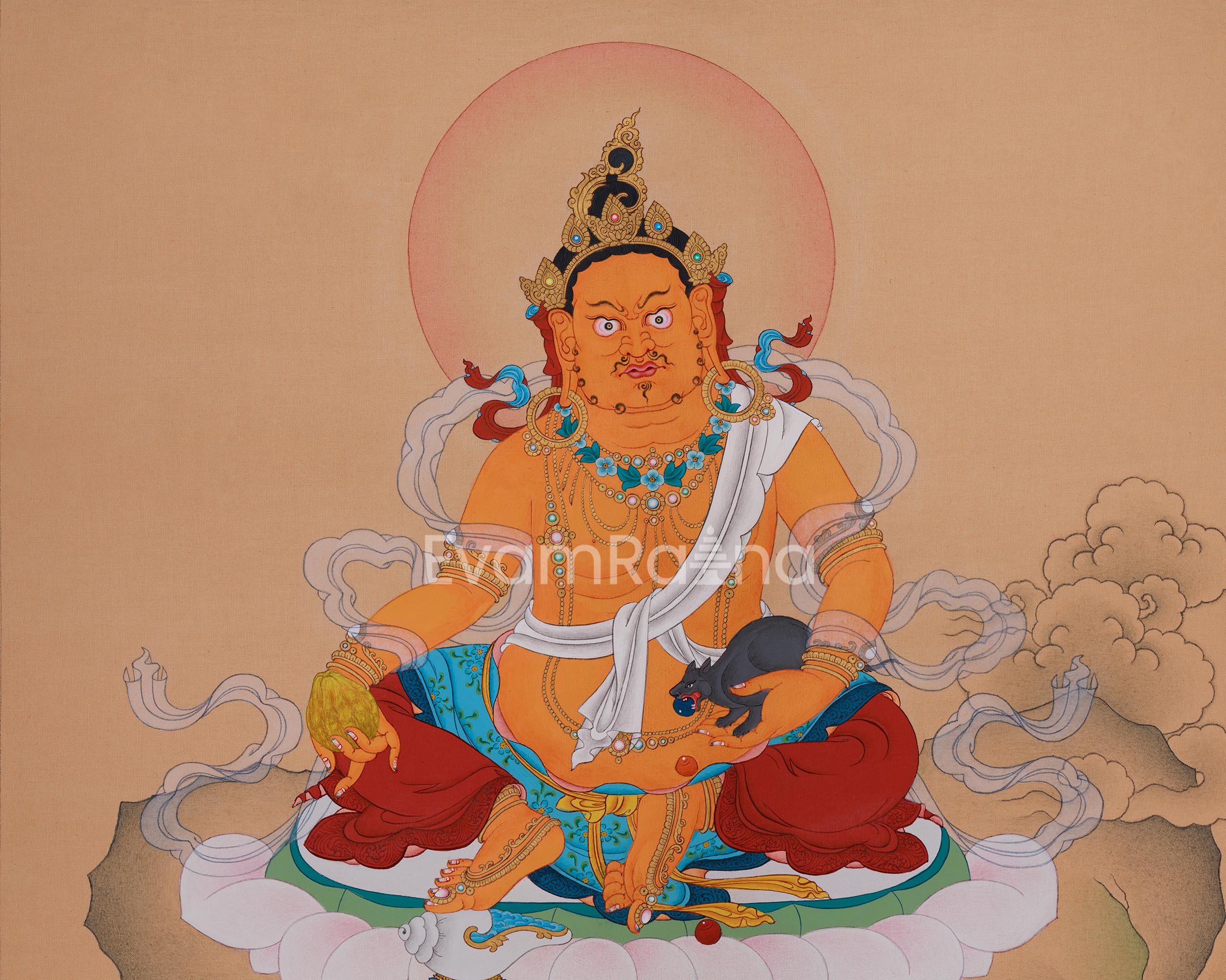 Buddha of Wealth, Dzambhala | Hand-Painted Thangka of Prosperity and Spiritual Protection