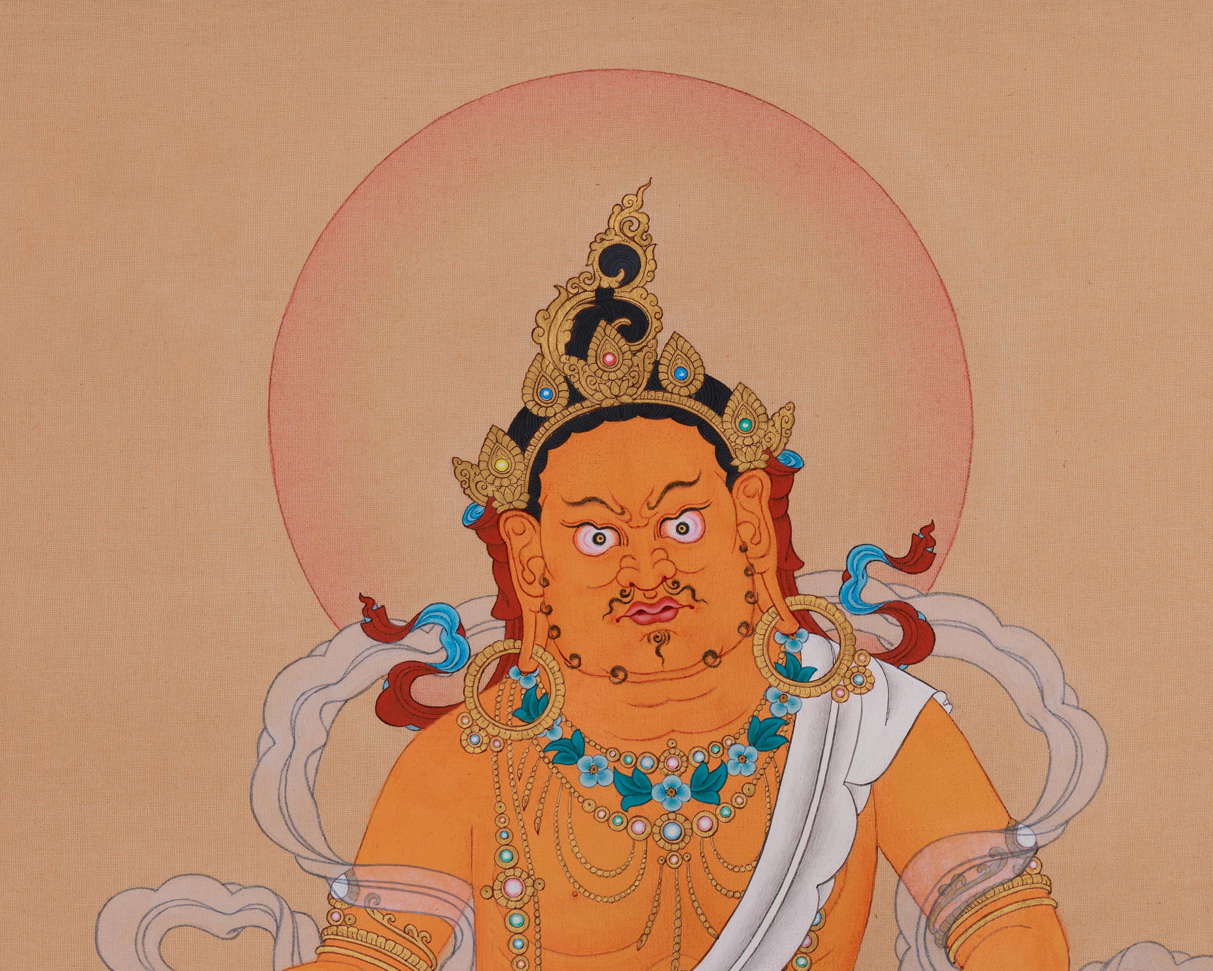 Buddha of Wealth, Dzambhala | Hand-Painted Thangka of Prosperity and Spiritual Protection