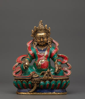 Brass Dzambhala Statue with Coral 