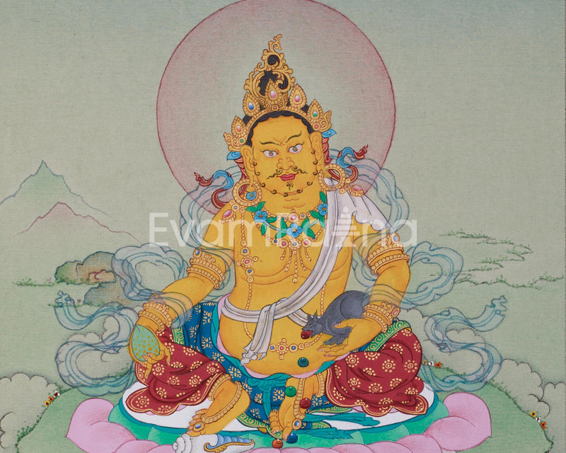 Hand-Painted Lord Kuber Thangka | Guardian of Wealth and Prosperity