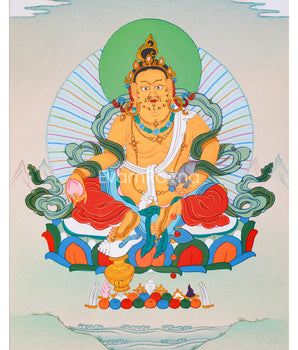 Traditional Yellow Dzambhala Thangka Artwork