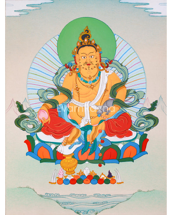 Traditional Yellow Dzambhala Thangka Artwork