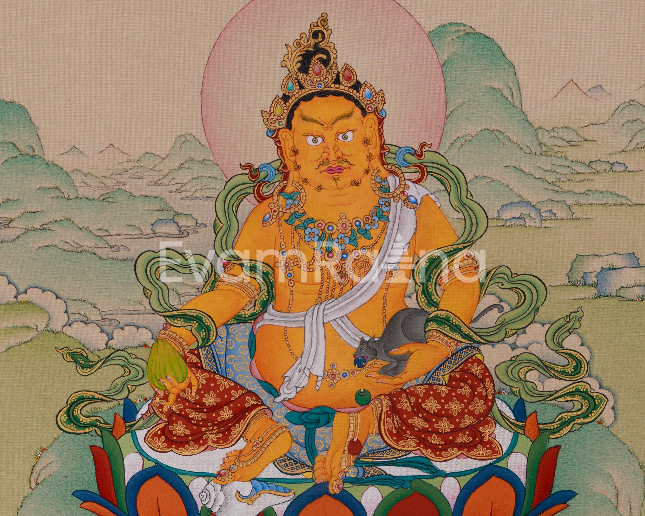 Powerful Wealth Deity, Jambhala | Thangka Painting for Prosperity