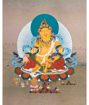 Tibetan Dzambhala Thangka Painting | Guardian of Wealth and Abundance | Wall Art for Financial Blessings