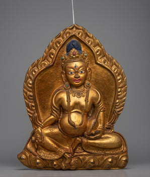 Dzambhala Metal Thanka Wall Hanging |  Traditional Tibetan Prosperity Blessing Art