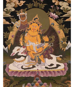 Dzambala Kubera Thangka Painting | Original Hand-Painted Deity Of Wealth