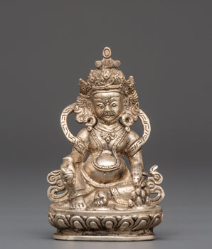 Sacred Statue of Wealth Icon Dzambhala | Silver Plated Copper Buddhist God of Prosperity