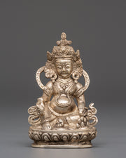 Sacred Statue of Wealth Icon Dzambhala | Silver Plated Copper Buddhist God of Prosperity