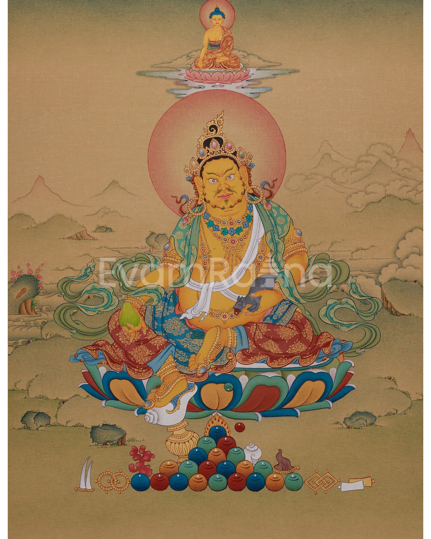 Tibetan Dzambhala with Ratnasambhava Thangka 