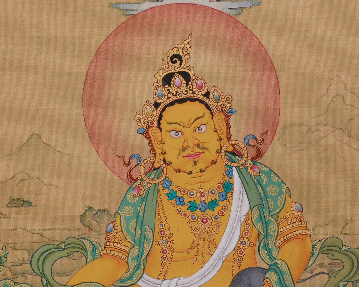 Tibetan Dzambhala with Ratnasambhava Thangka |  Prosperity Artwork