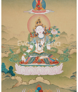 Goddess White Tara With Amitabha Thangka