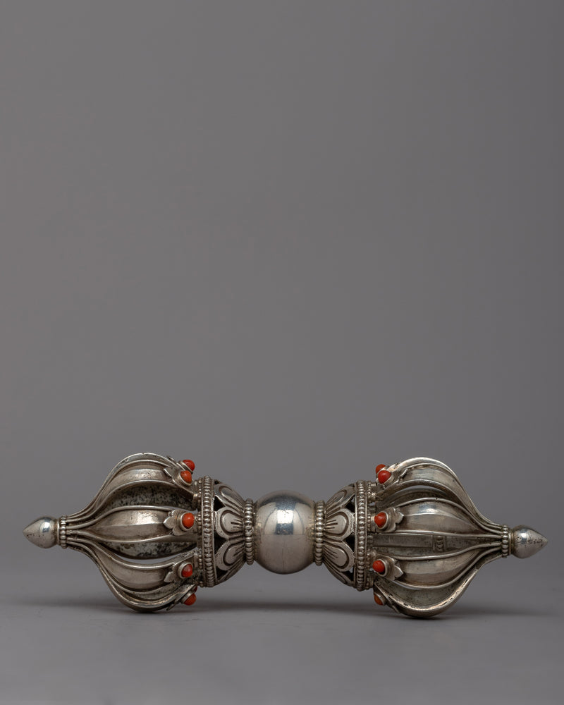 Buddhist Silver Vajra and Bell Set | Intricate Silver Set for Divine Harmony