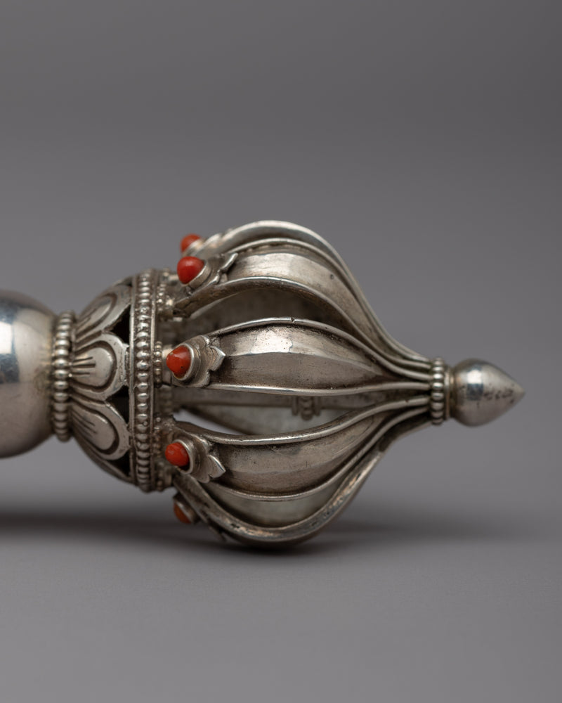 Buddhist Silver Vajra and Bell Set | Intricate Silver Set for Divine Harmony