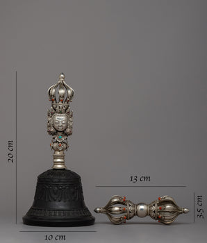 Buddhist Silver Vajra and Bell Set | Intricate Silver Set for Divine Harmony