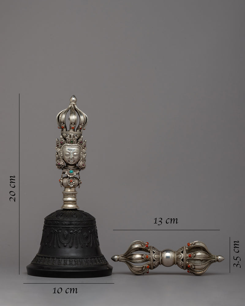 Buddhist Silver Vajra and Bell Set | Intricate Silver Set for Divine Harmony