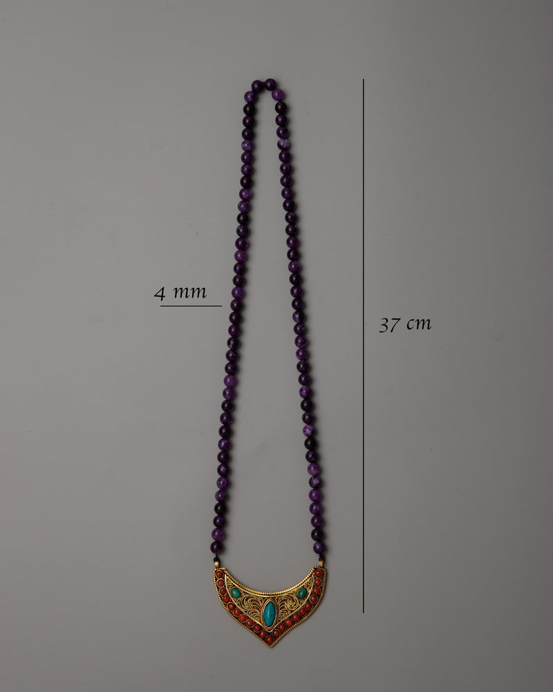 Amethyst Bead Necklace Long | Embrace Spiritual Sophistication and Ethereal Beauty