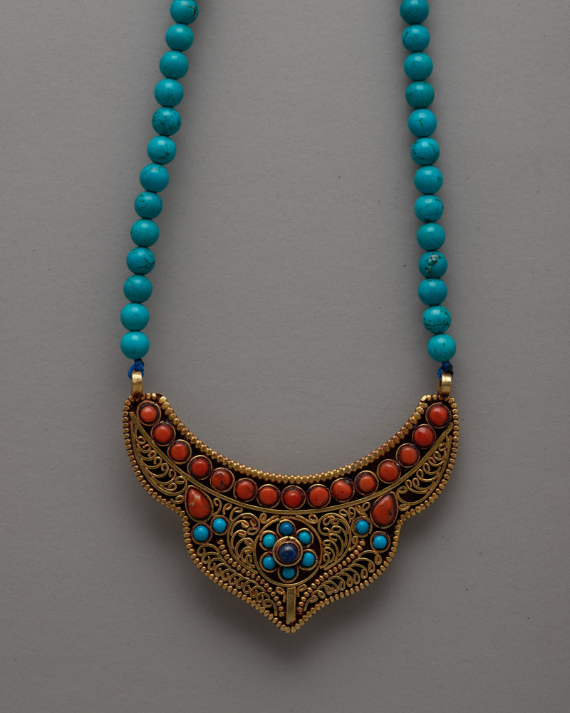 Long Beaded Turquoise Necklace | Embrace Bohemian Elegance and Natural Beauty