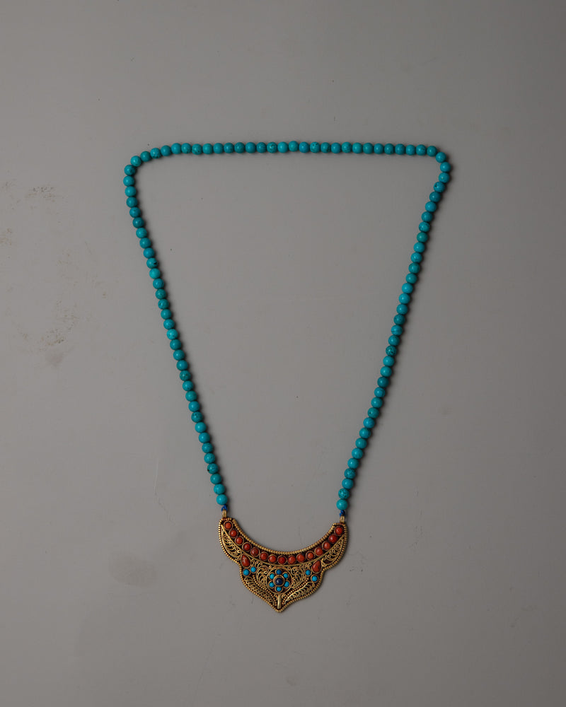 Long Beaded Turquoise Necklace | Embrace Bohemian Elegance and Natural Beauty