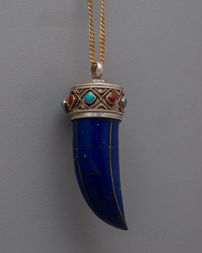 Lapis Lazuli Claw Pendant | Hand-carved Gemstone Bohemian Jewelry