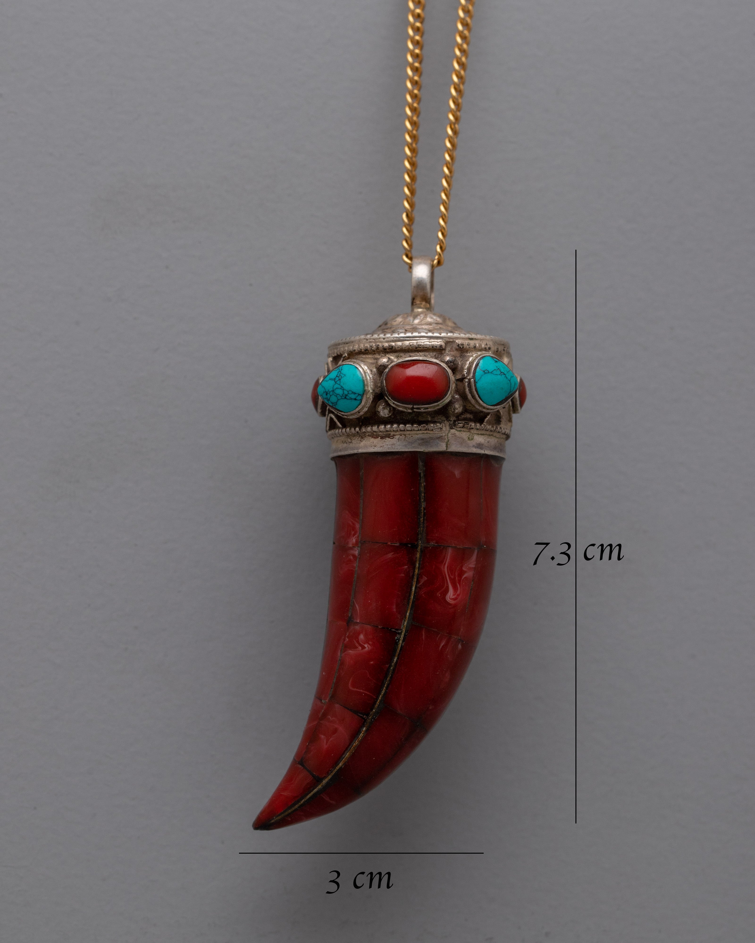 Coral Stone Pendant | Silver Jewelry with Turquoise Inlay