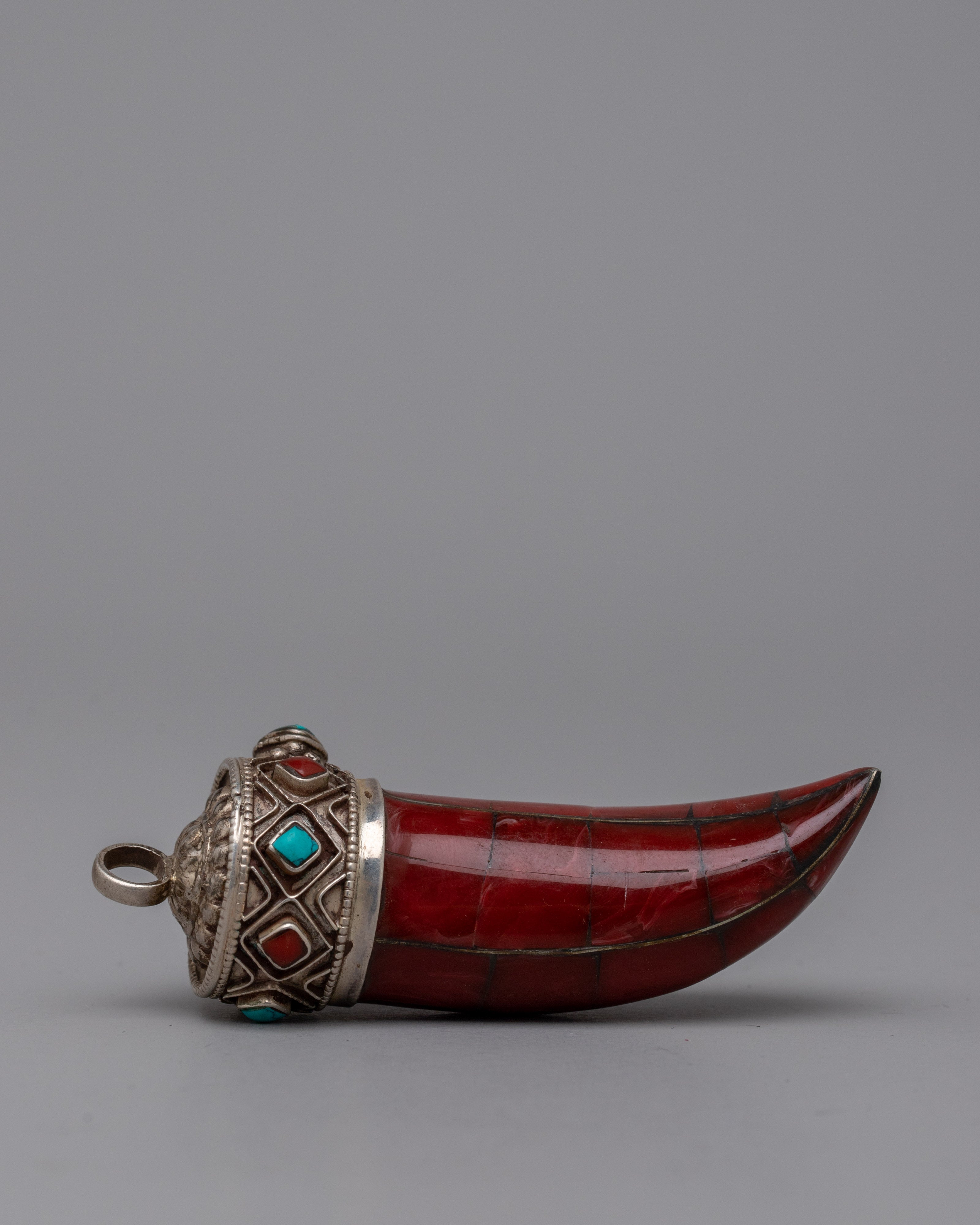 Coral Stone Pendant | Silver Jewelry with Turquoise Inlay