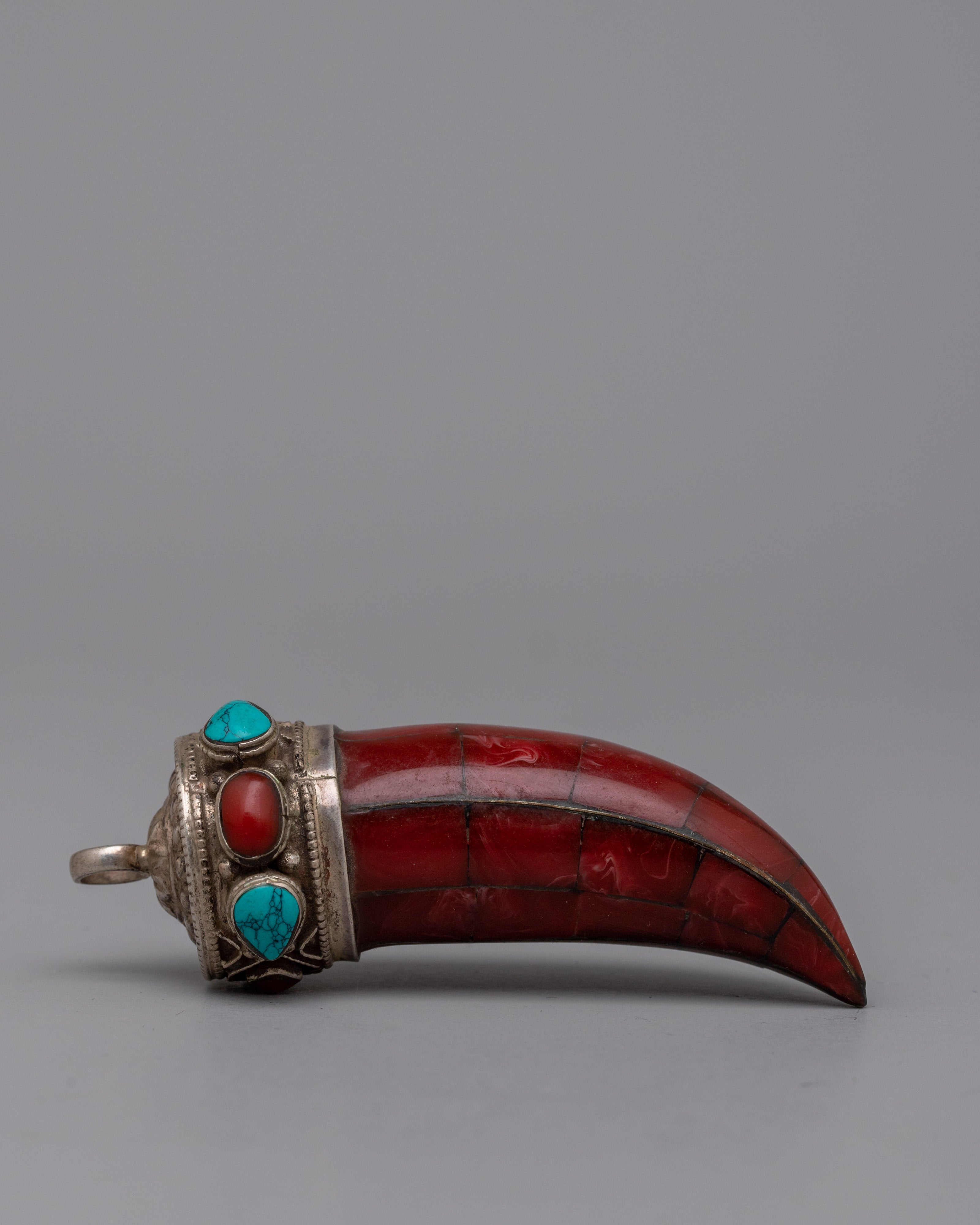 Coral Stone Pendant | Silver Jewelry with Turquoise Inlay